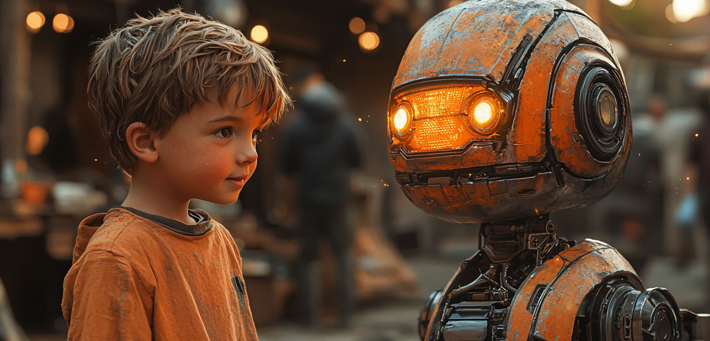 A Father Beyond Metal: The Journey of an Orphan and His Old-School AI Robot